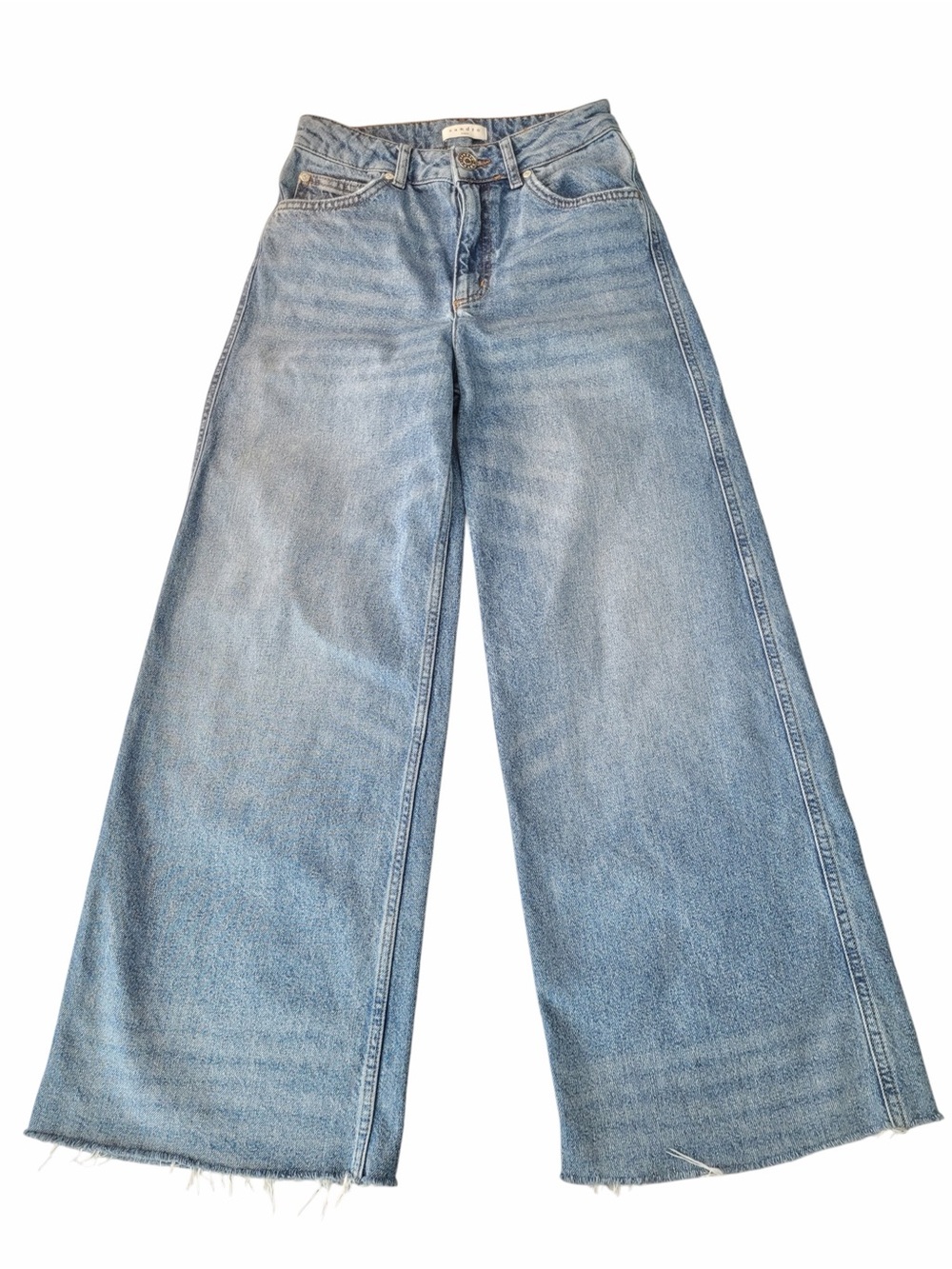 ✅ Sandro Light Blue Wide-Leg Raw Hem High Waisted Denim Jeans size 36
